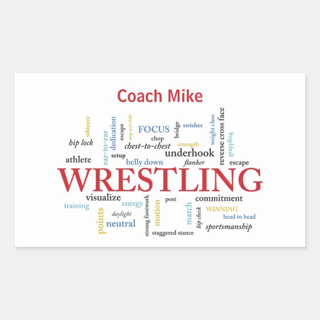 Personalize, Wrestling Coach Thank You in Words Sticker (Front)