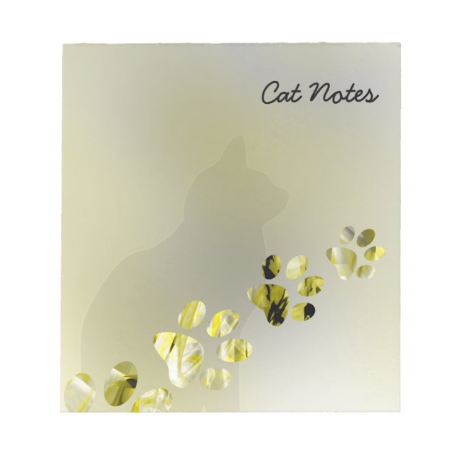 Personalize Yelllow Cat Paw Prints For Cat Lovers Notepad (Front)