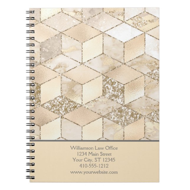 Personalize Yellow Brown Grey Peach Geometric Notebook (Front)