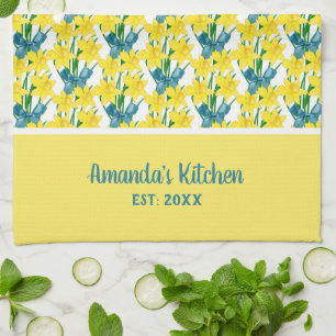Personalize Yellow Daffodils Floral Pattern  Kitchen Towel