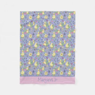 Personalize Yellow Duckling Wildflowers Cute Kids Fleece Blanket