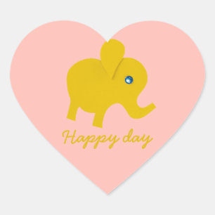 Personalize yellow happy elephant heart sticker