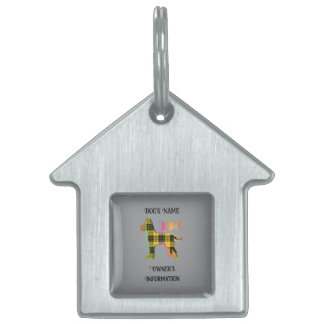 Personalize Yellow Plaid Grey DOG House Pet ID Tag