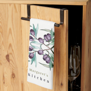 Personalize Yellow Purple Olive Pattern and Foliag Kitchen Towel