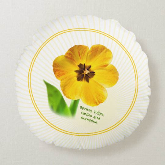 Personalize: Yellow Spring Tulips Picture Round Pillow