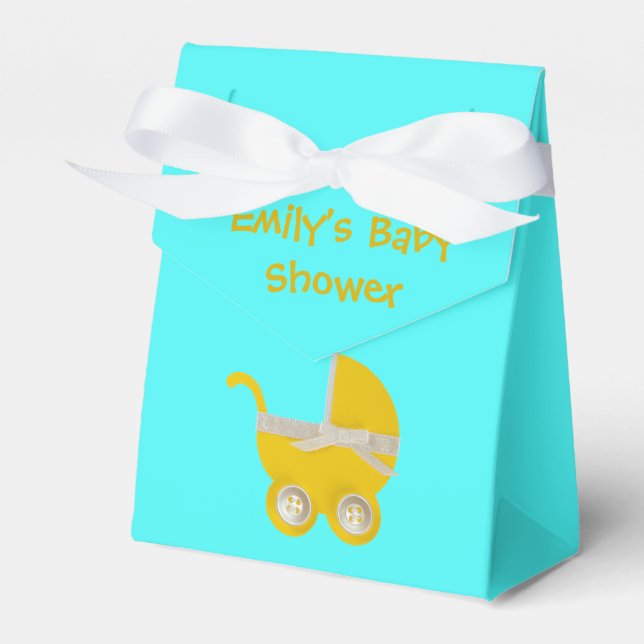 Personalize, yellow stroller and white bow favor box (Front Side)