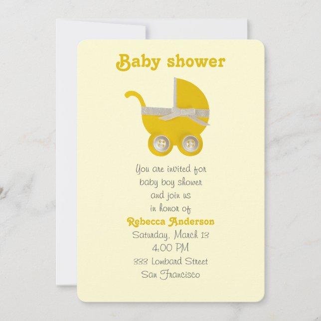 Personalize, yellow stroller and white bow invitation (Front)