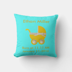 Personalize, yellow stroller and white bow throw pillow