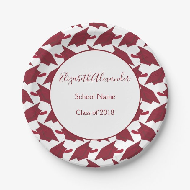 Personalize your Burgundy and White graduate Paper Plate (Front)