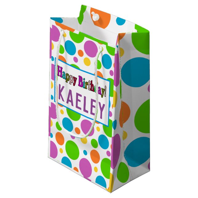 Personalize Your Colourful Polka-dot Small Gift Bag (Front Angled)