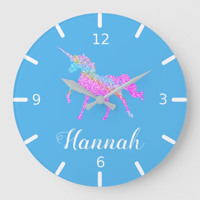 Personalize Your Colourful Unicorn Large Clock (Front)
