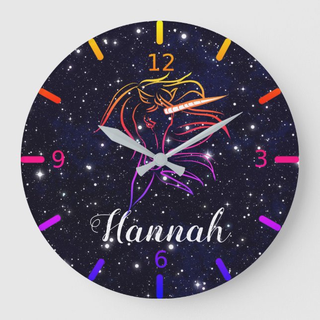 Personalize Your Colourful Unicorn Large Clock (Front)
