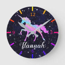 Personalize Your Colourful Unicorn Large Clock