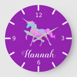 Personalize Your Colourful Unicorn Large Clock