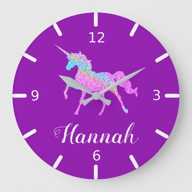 Personalize Your Colourful Unicorn Large Clock (Front)