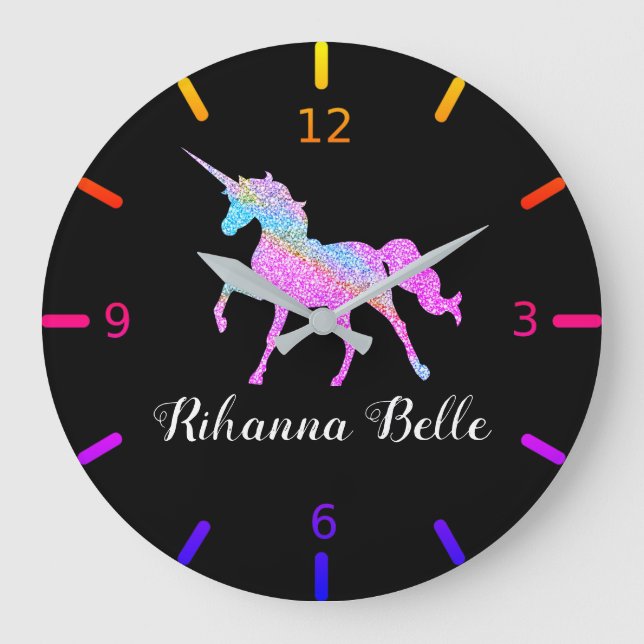 Personalize Your Colourful Unicorn Large Clock (Front)