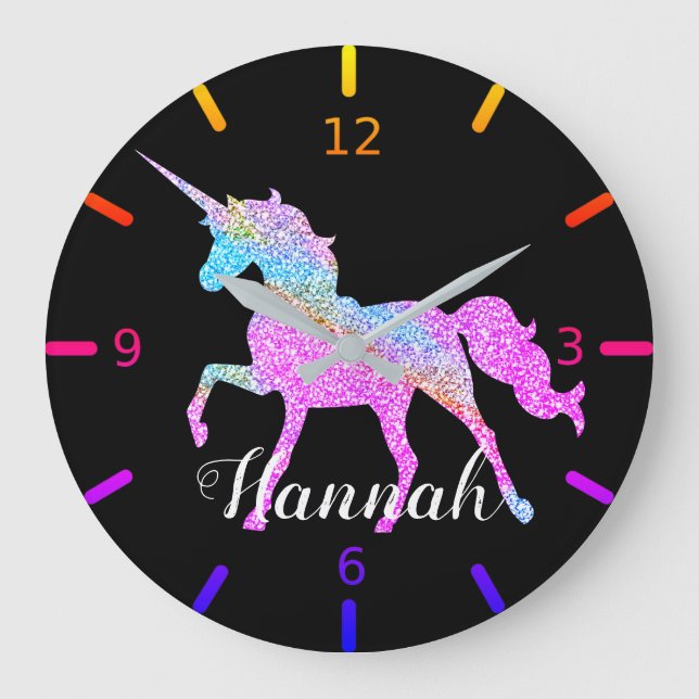 Personalize Your Colourful Unicorn Large Clock (Front)