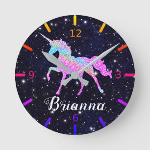 Personalize Your Colourful Unicorn Round Clock
