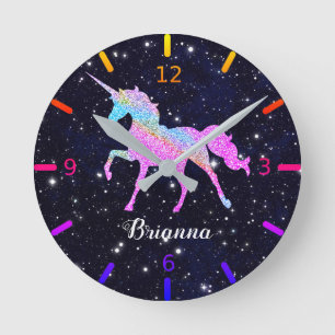 Personalize Your Colourful Unicorn Round Clock