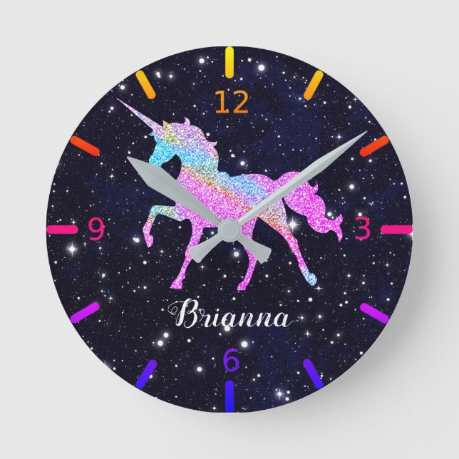 Personalize Your Colourful Unicorn Round Clock (Front)