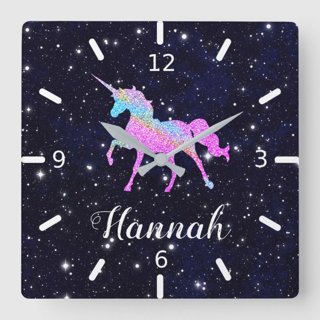Personalize Your Colourful Unicorn Square Wall Clock (Front)