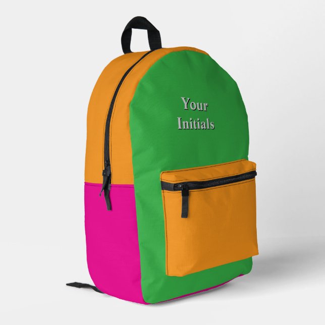 Personalize Your Initials Hot Pink Gold Green Printed Backpack (Back Corner Left)