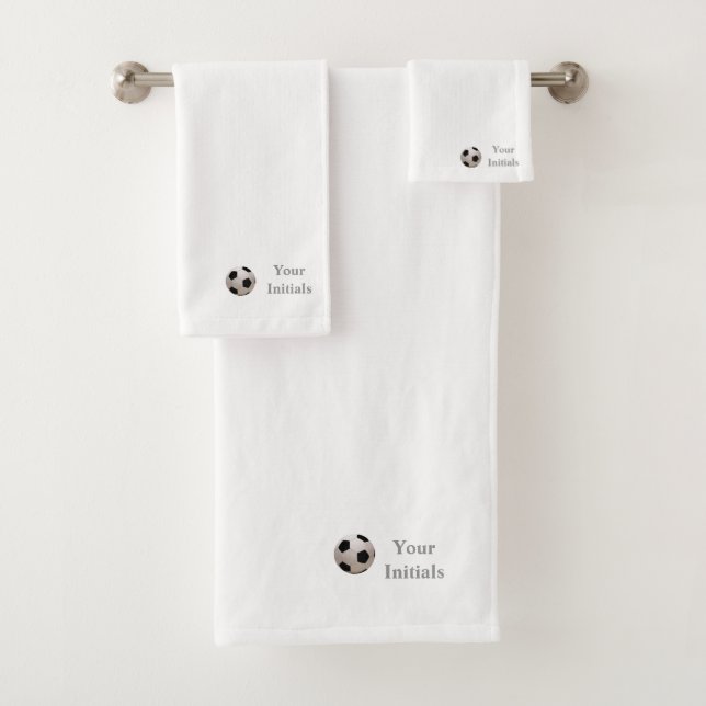 Personalize Your Initials Soccer Ball White  Bath Towel Set (Insitu)