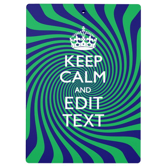 Personalize Your Keep Calm Blue and Green Twist Clipboard (Back)