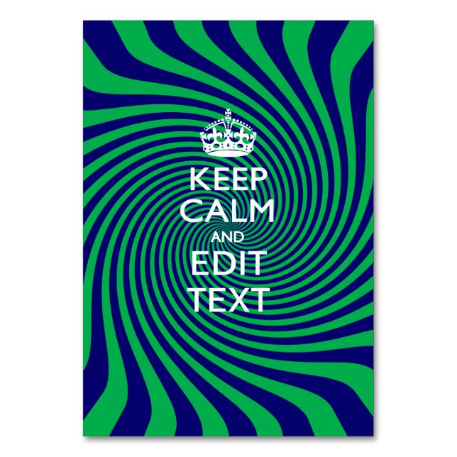 Personalize Your Keep Calm Blue and Green Twist Table Number (Front)