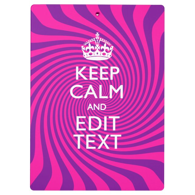 Personalize Your Keep Calm Saying Hot Pink Swirl Clipboard (Back)