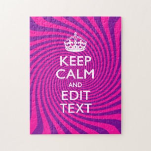 Personalize Your Keep Calm Saying Hot Pink Swirl Jigsaw Puzzle