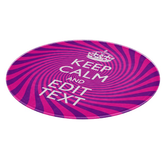 Personalize Your Keep Calm Saying on Pink Swirl Cutting Board (Corner)