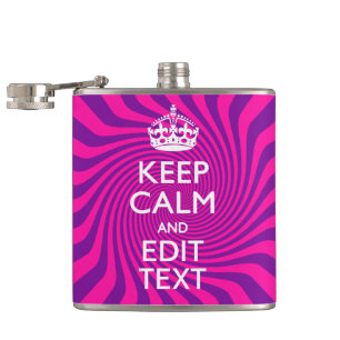 Personalize Your Keep Calm Saying on Pink Swirl Hip Flask