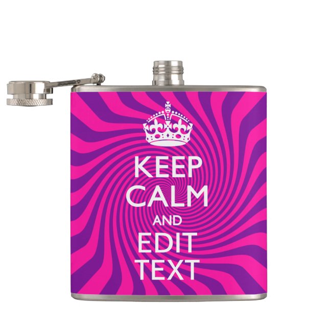 Personalize Your Keep Calm Saying on Pink Swirl Hip Flask (Opened)