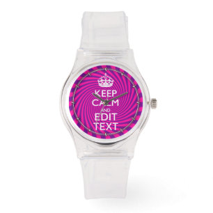 Personalize Your Keep Calm Saying on Pink Swirl Watch