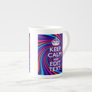 Personalize Your Keep Calm Text Multicolored Swirl Bone China Mug