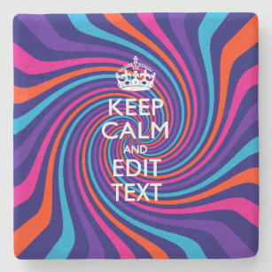 Personalize Your Keep Calm Text Multicolored Swirl Stone Coaster
