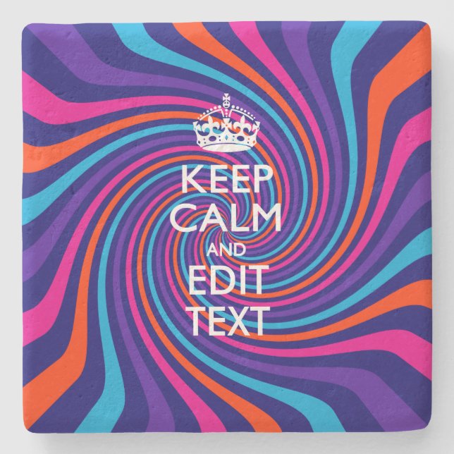 Personalize Your Keep Calm Text Multicolored Swirl Stone Coaster (Front)