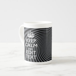 Personalize Your Keep Calm Text on Black Swirl Bone China Mug