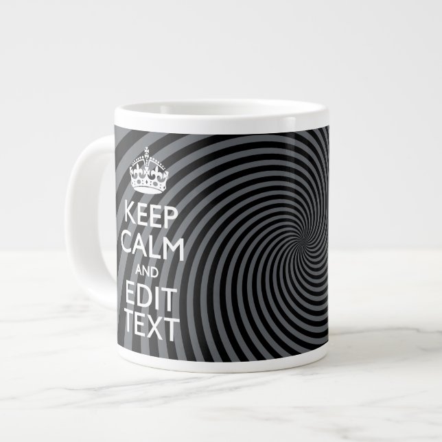 Personalize Your Keep Calm Text on Black Swirl Large Coffee Mug (Front Left)