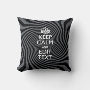 Personalize Your Keep Calm Text on Black Swirl Throw Pillow