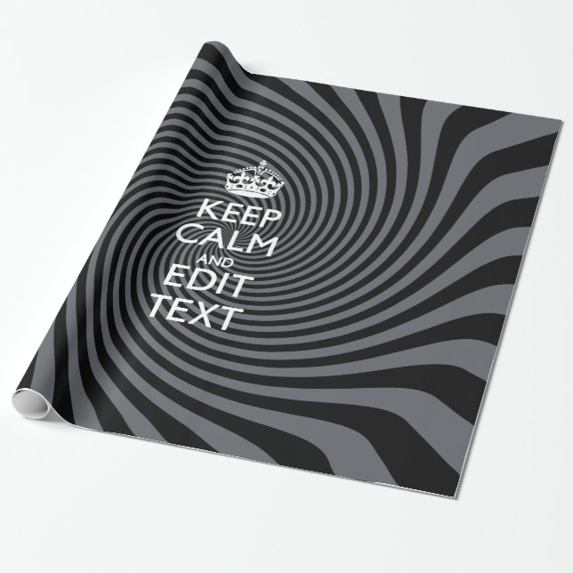 Personalize Your Keep Calm Text on Black Swirl Wrapping Paper (Unrolled)