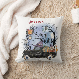 Personalize Your Name Halloween Scary Night Throw Pillow