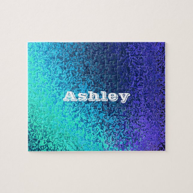 Personalize Your Name Shades of Blue Puzzle (Horizontal)