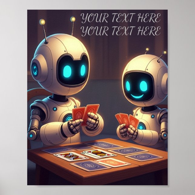 Personalize Your Name Text Fun Robot Card Game Poster (Front)