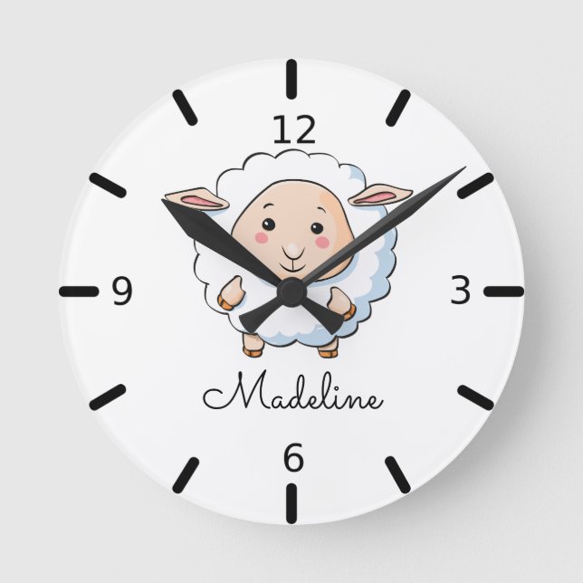 Personalize Your Own Baby Sheep Round Clock (Front)