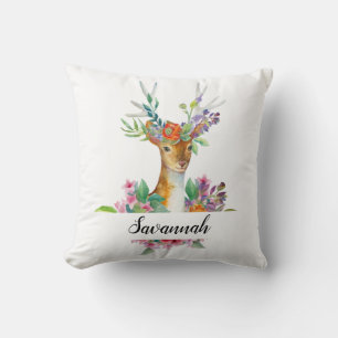 Personalize Your Own Beautiful Floral Deer Throw Pillow