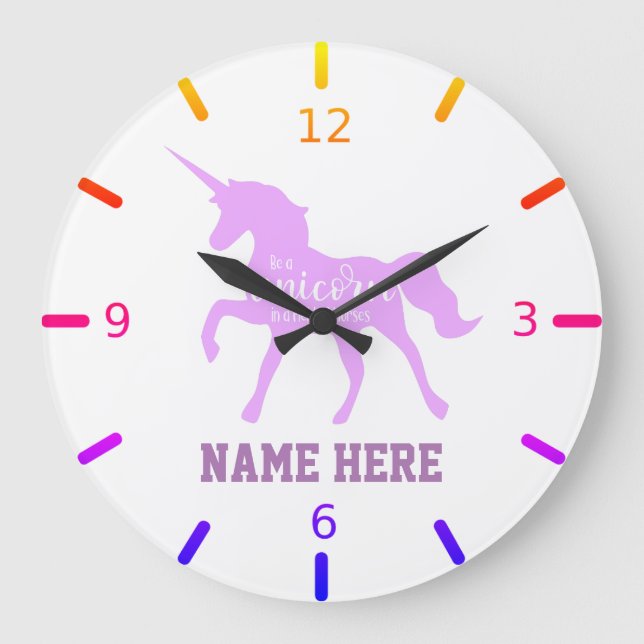Personalize Your Own Colourful Be a Unicorn Large Clock (Front)