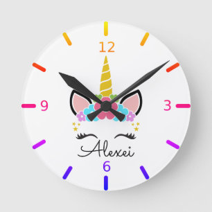 Personalize Your Own Colourful Floral Unicorn Round Clock
