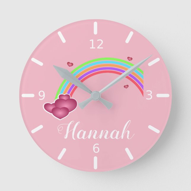 Personalize Your Own Colourful Rainbow Round Clock (Front)